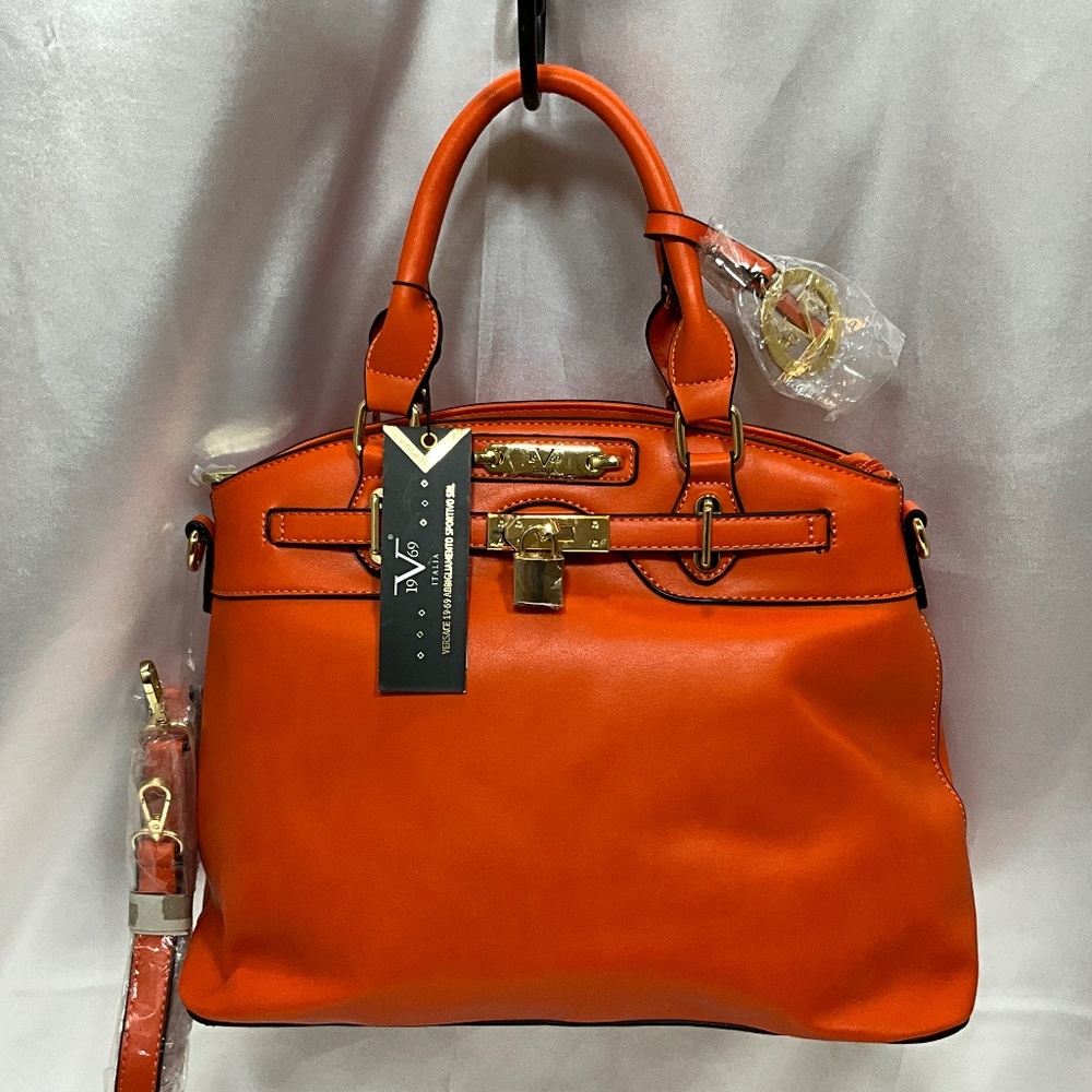 Versace 1969 collection; lock feature handbag/shoulder, red tan  112-B3a